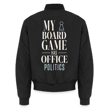 Brettspiel mit Büropolitik - Unisex Bomberjacke - Schwarz - Hinten - AI Model Male 185 light (185cm)