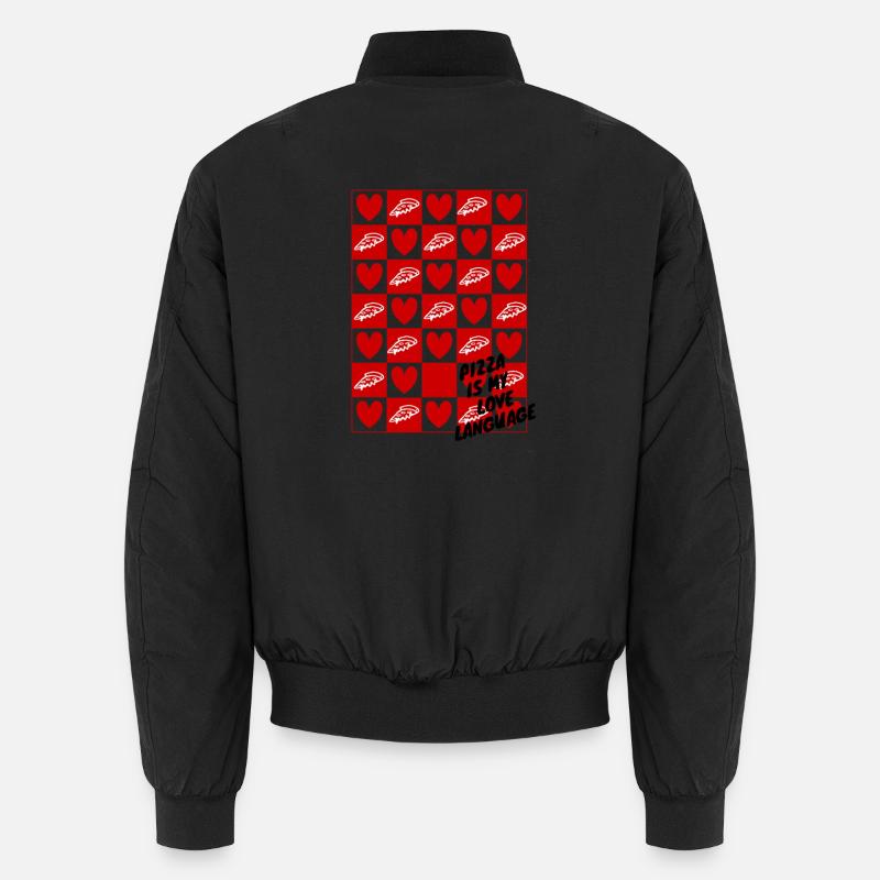 Checkerboard Hearts and Pizza - Unisex Bomber Jacket - black