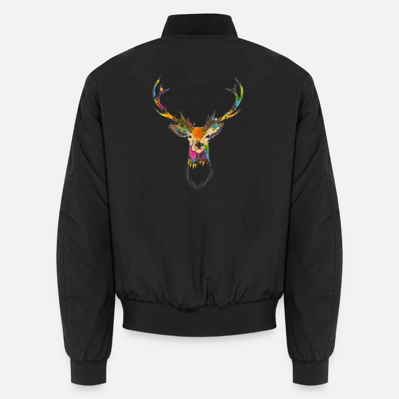 Bunter Hirschkopf – Aquarell & Graffiti Design Unisex Bomberjacke