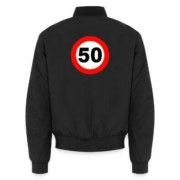 50.Geburtstag , Verkehrsschild , 50 Jahre (25) - Unisex Bomberjacke - Schwarz - Hinten - AI Model Male 185 light (185cm)