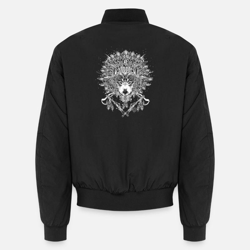 Wolf Häuptling mit Kopfschmuck Unisex Bomberjacke