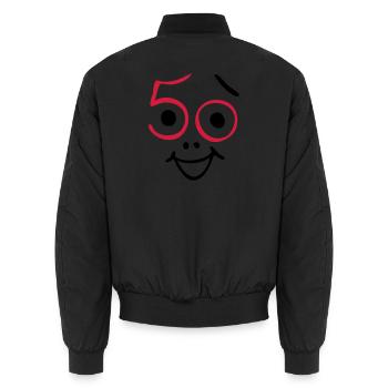 50 years old and still fresh! - Unisex Bomber Jacket - black - Back - AI Model Male 185 light (185cm)