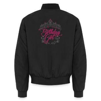 Geburtstagskind-Tiara-Schrift - Unisex Bomberjacke - Schwarz - Hinten - AI Model Male 185 light (185cm)