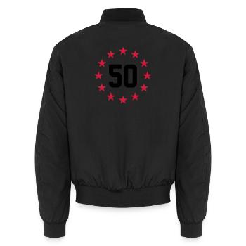 50 years - Unisex Bomber Jacket - black - Back - AI Model Male 185 light (185cm)