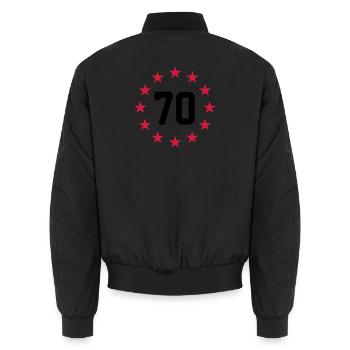 70 years - Unisex Bomber Jacket - black - Back - AI Model Male 185 light (185cm)