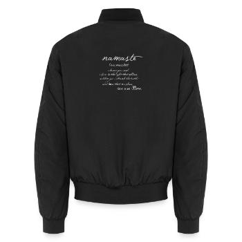 Namaste Schriftzug Spirituelle Botschaft - Unisex Bomberjacke - Schwarz - Hinten - AI Model Male 185 light (185cm)