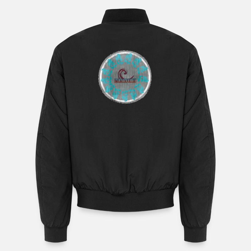 Ocean Waves with Vintage Waves - Surf Lettering - Unisex Bomber Jacket - black