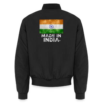 T-shirt pochoir drapeau Made in India - Bomber unisexe - noir - Dos - AI Model Male 185 light (185cm)