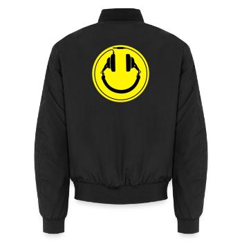 smiley headphones - Unisex Bomber Jacket - black - Back - AI Model Male 185 light (185cm)