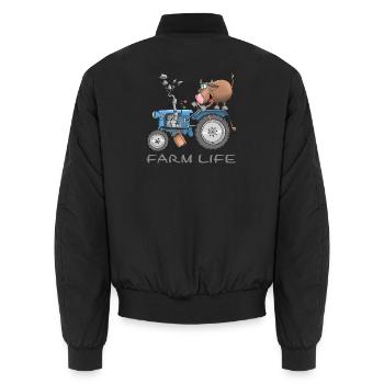 Ferme drôle - vie à la ferme - Bomber unisexe - noir - Dos - AI Model Male 185 light (185cm)