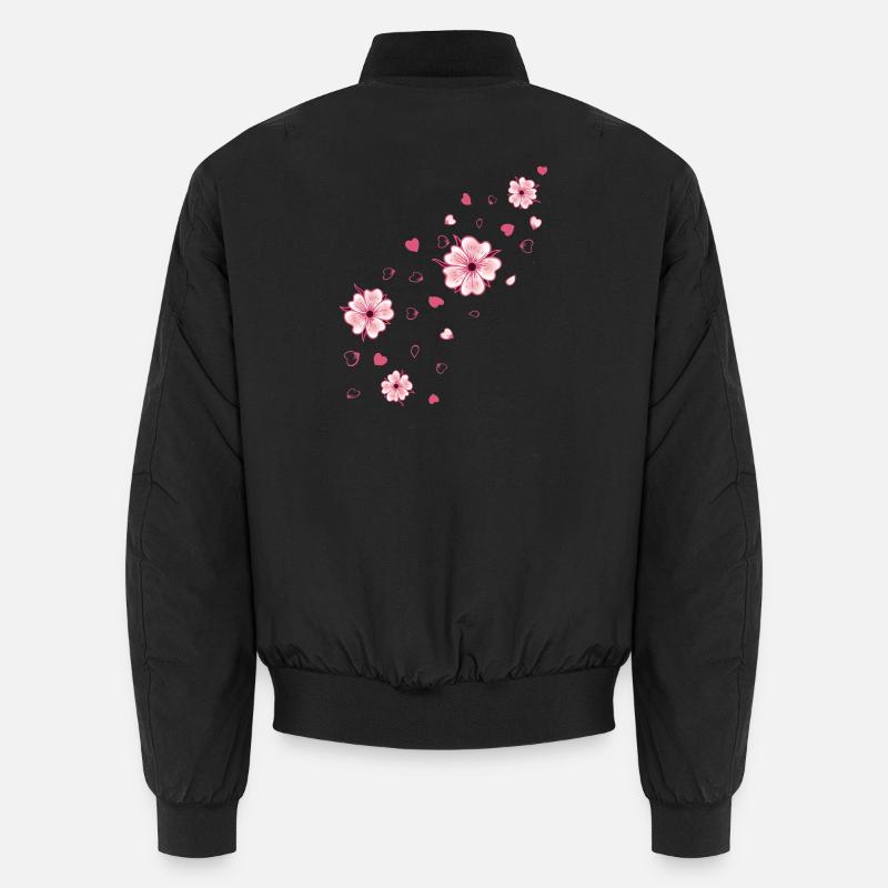 Flying Cherry Blossoms with Hearts Sakura Spring Unisex Bomber Jacket