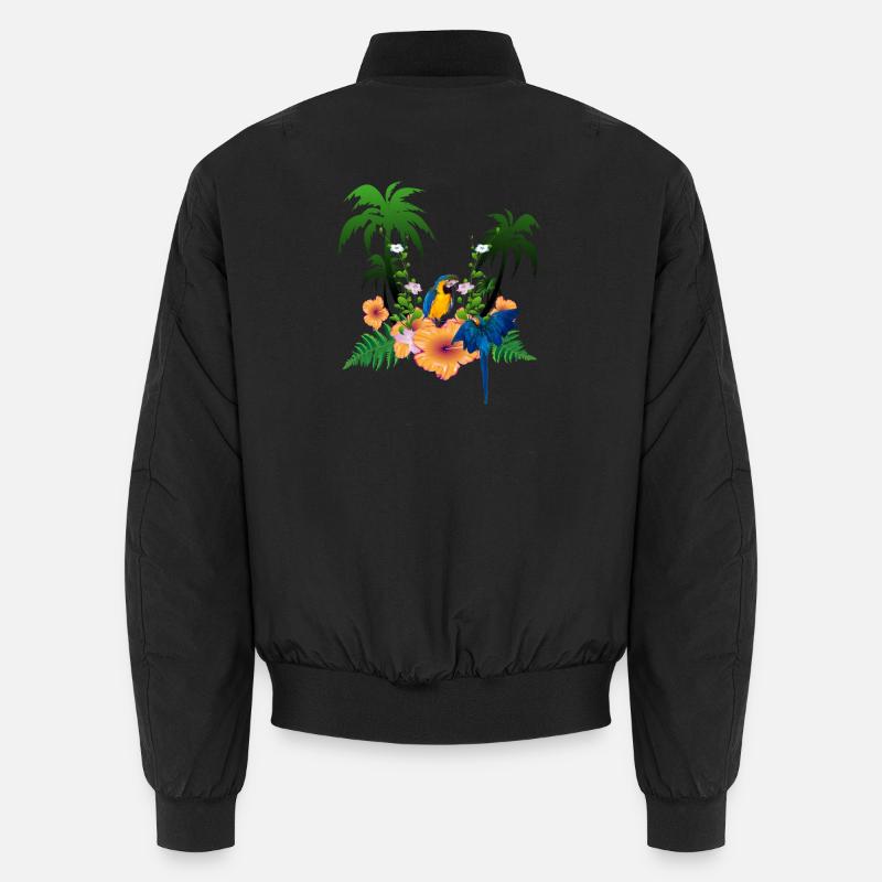 Tropical design with palm trees and parrot. Unisex Bomber Jacket