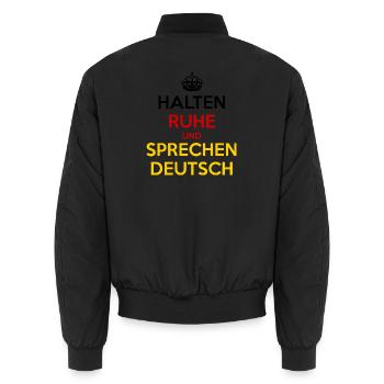 Halten Ruhe und Sprechen Deutsch - Unisex Bomberjacke - Schwarz - Hinten - AI Model Male 185 light (185cm)