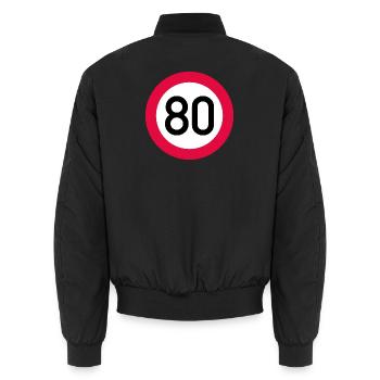 80 ans Attention ! Panneau de signalisation 80 km/h - Bomber unisexe - noir - Dos - AI Model Male 185 light (185cm)
