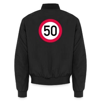50 ans Attention ! Panneau de signalisation 50 km/h - Bomber unisexe - noir - Dos - AI Model Male 185 light (185cm)