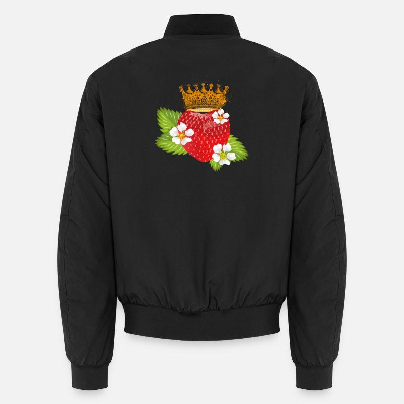Erdbeere mit Krone Blüten und Blätter Unisex Bomberjacke