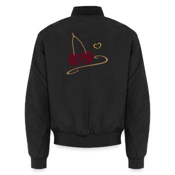 Two cherries with hearts, in love. - Unisex Bomber Jacket - black - Back - AI Model Male 185 light (185cm)