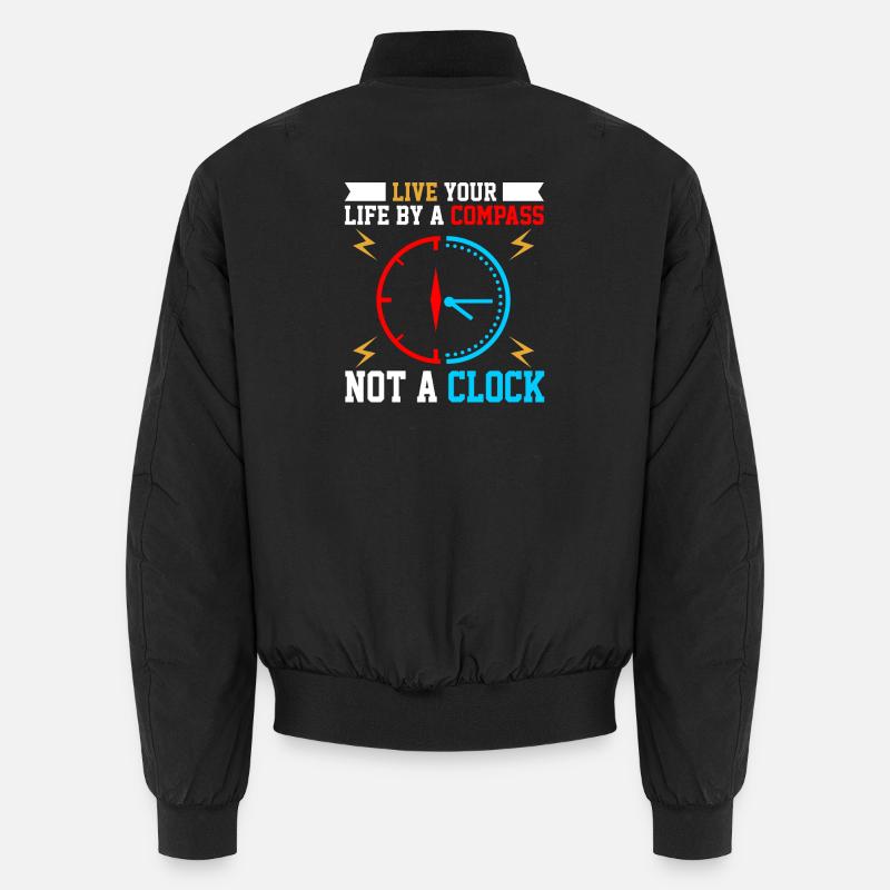 Wisdom Clock with Compass Motif - Unisex Bomber Jacket - black