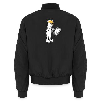 Männchen mit Helm und Checkliste auf Baustelle - Unisex Bomberjacke - Schwarz - Hinten - AI Model Male 185 light (185cm)