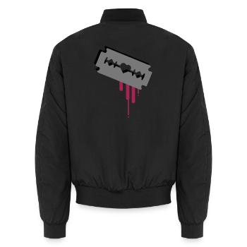 Razor blade with heart and blood - Unisex Bomber Jacket - black - Back - AI Model Male 185 light (185cm)