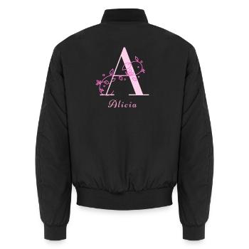 ALICIA Namensshirt Blumen Buchstabe Damen - Unisex Bomberjacke - Schwarz - Hinten - AI Model Male 185 light (185cm)
