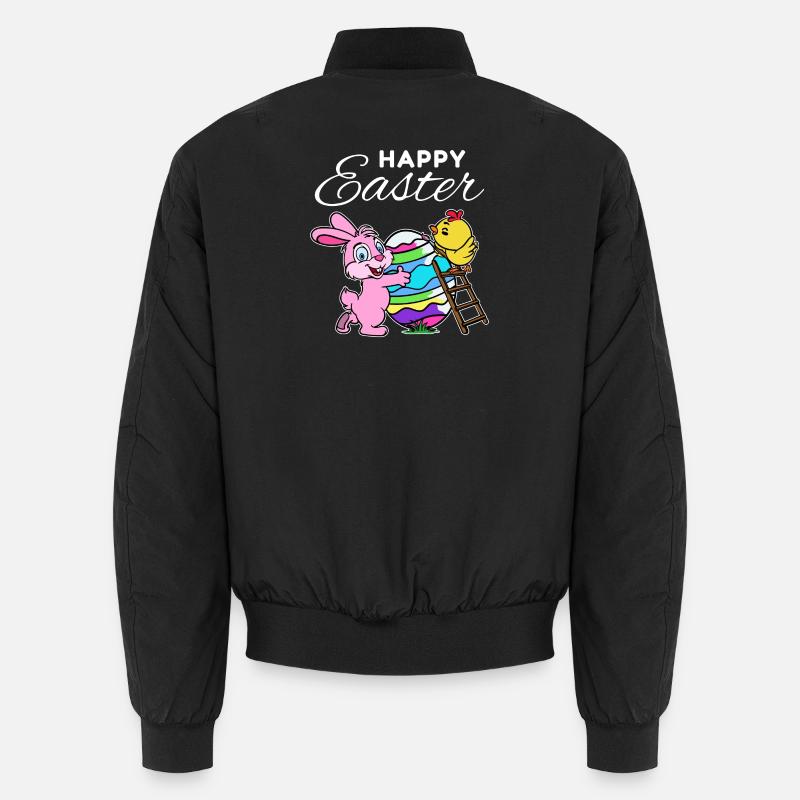 Lapin de pâques heureux lapin de pâques poussin oeuf de poule Bomber unisexe