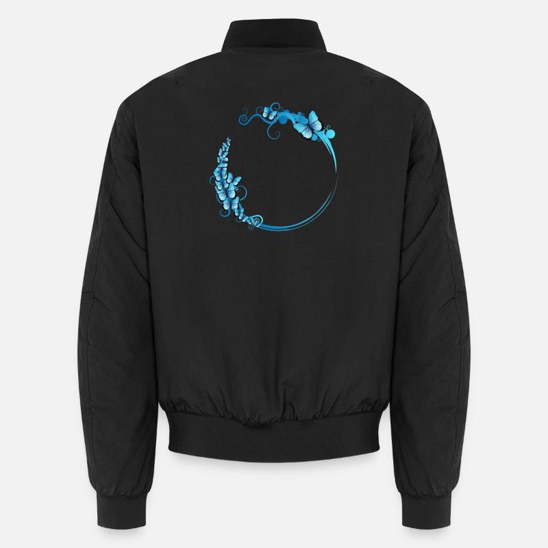 blue butterfly frame for your own texts Unisex Bomber Jacket