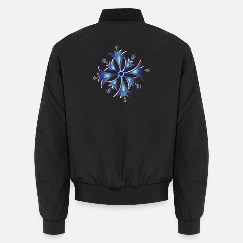 stylized cornflower amulet in blue and gold Unisex Bomber Jacket