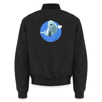 Beluga cheerful in blue circle - Unisex Bomber Jacket - black - Back - AI Model Male 185 light (185cm)