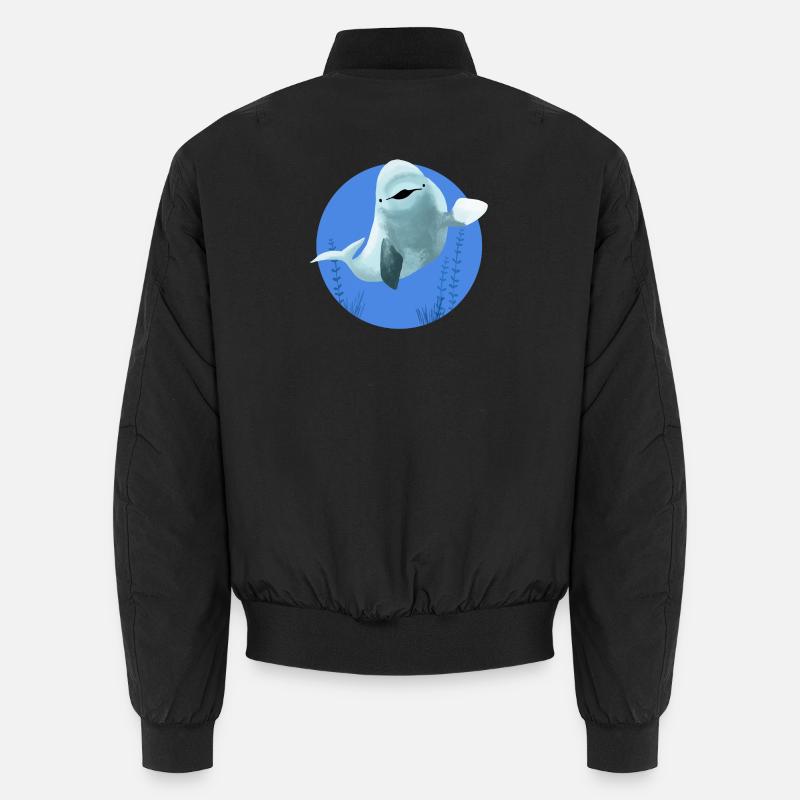 Beluga cheerful in blue circle - Unisex Bomber Jacket - black