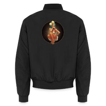 Burlesque Xarah as Pinup Girl Retro Pin Up Art - Unisex Bomber Jacket - black - Back - AI Model Male 185 light (185cm)