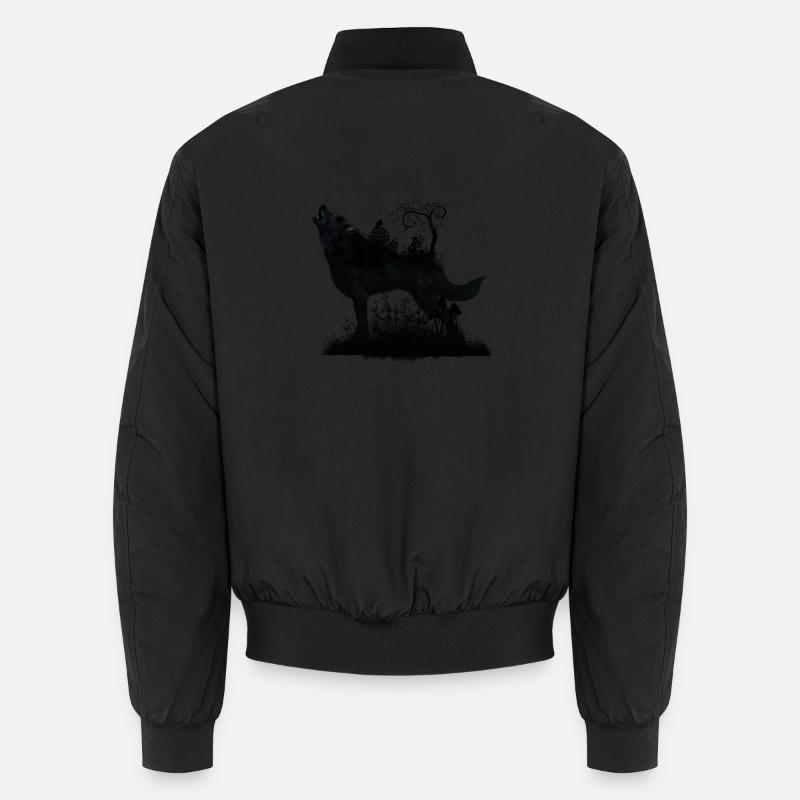 Awesome wolf with fairy at night - Unisex Bomber Jacket - black