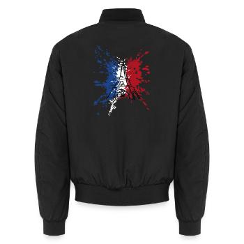 Eiffel Tower Flag France ✅ Tour Eiffel Flag ✔ - Unisex Bomber Jacket - black - Back - AI Model Male 185 light (185cm)