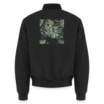 Tropical Monstera Leaves Pattern - Unisex Bomber Jacket - black - Back - AI Model Male 185 light (185cm)
