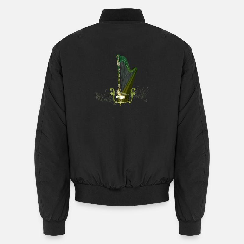 Harpe celtique avec noeud celtique et fleurs avec oiseau Bomber unisexe