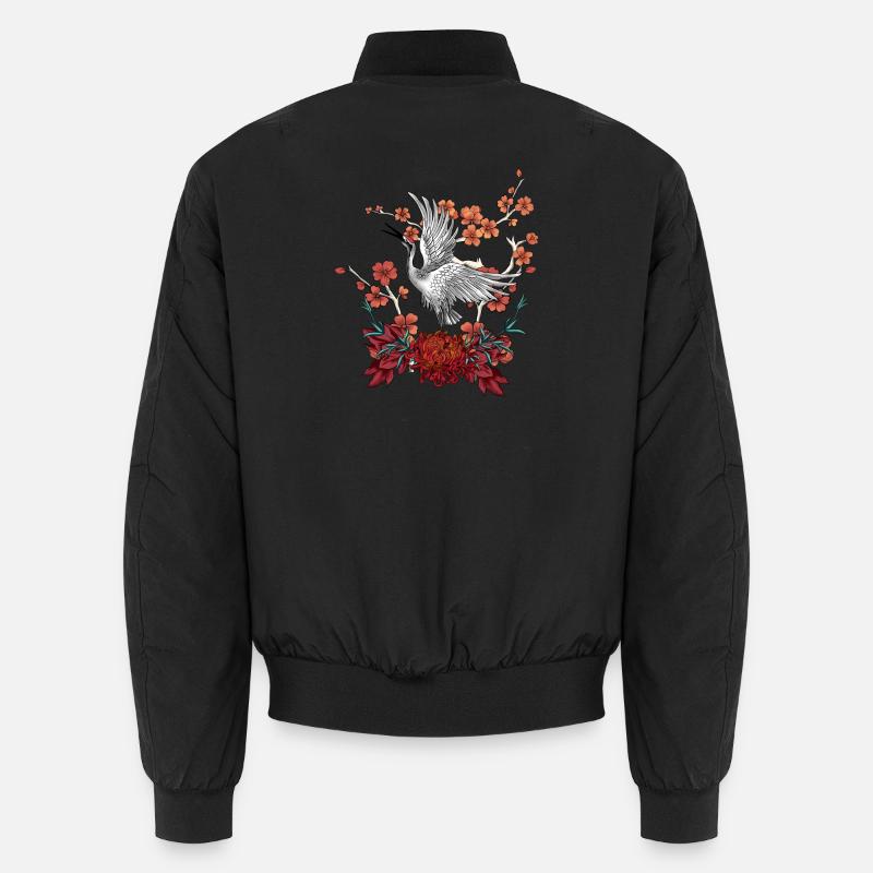 Belle grue avec des fleurs - Bomber unisexe - noir
