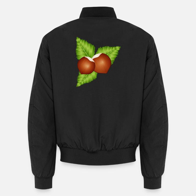 zwei leuchtend braune Haselnüsse mit Blätter Unisex Bomberjacke