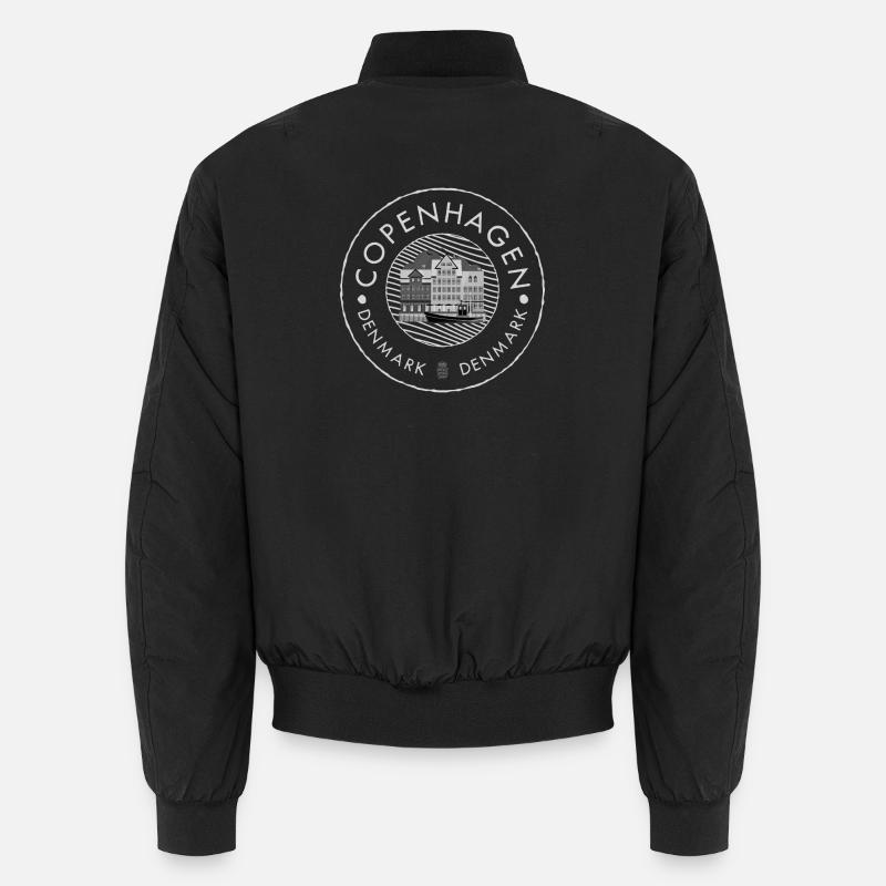 Copenhagen Harbor Illustration Black & White Unisex Bomber Jacket