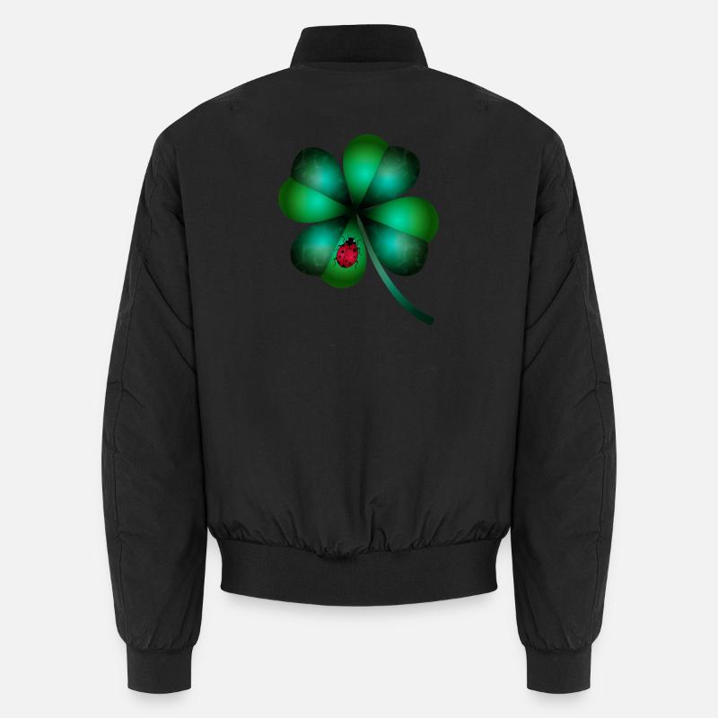 dark green four-leaf clover ladybug Unisex Bomber Jacket
