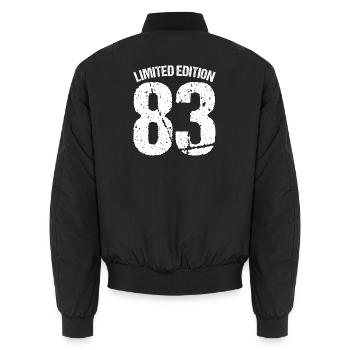 Limited Edition 83 Badge - Unisex Bomber Jacket - black - Back - AI Model Male 185 light (185cm)
