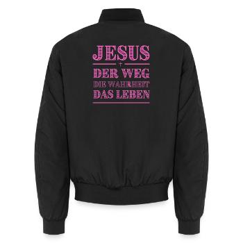 Jesus Weg Die Wahrheit Pink Typografie - Unisex Bomberjacke - Schwarz - Hinten - AI Model Male 185 light (185cm)