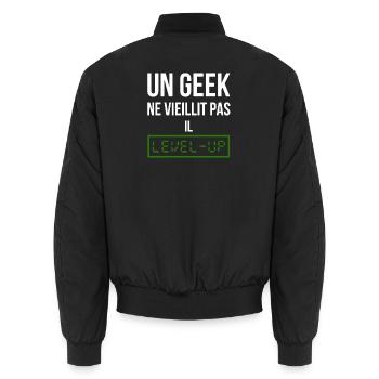 Geek Level (vert) - Bomber unisexe - noir - Dos - AI Model Male 185 light (185cm)