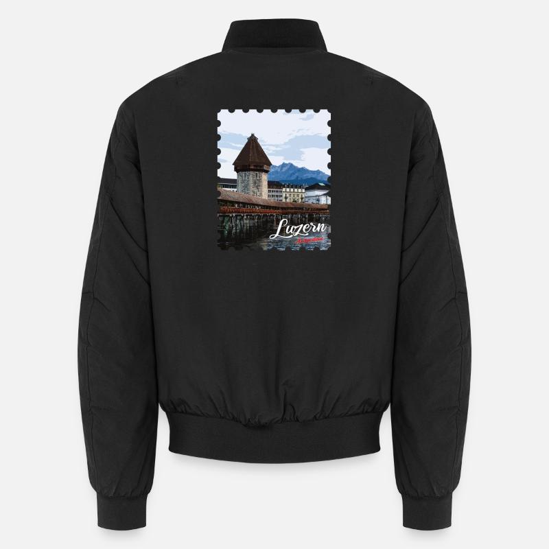 Lucerne Chapel Bridge Panorama - Unisex Bomber Jacket - black