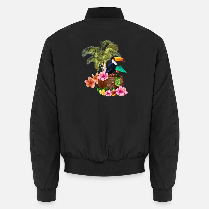 Conception tropicale avec toucans et palmiers. Bomber unisexe