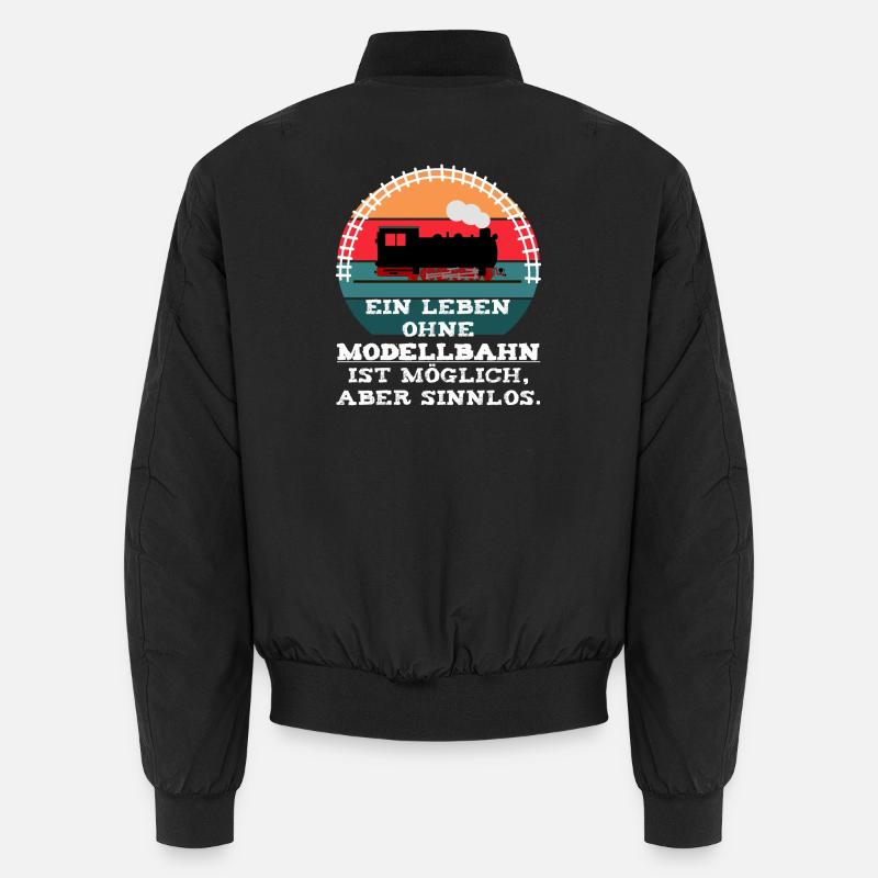 Modellbahn Eisenbahn Dampflok Spruch - Unisex Bomberjacke - Schwarz