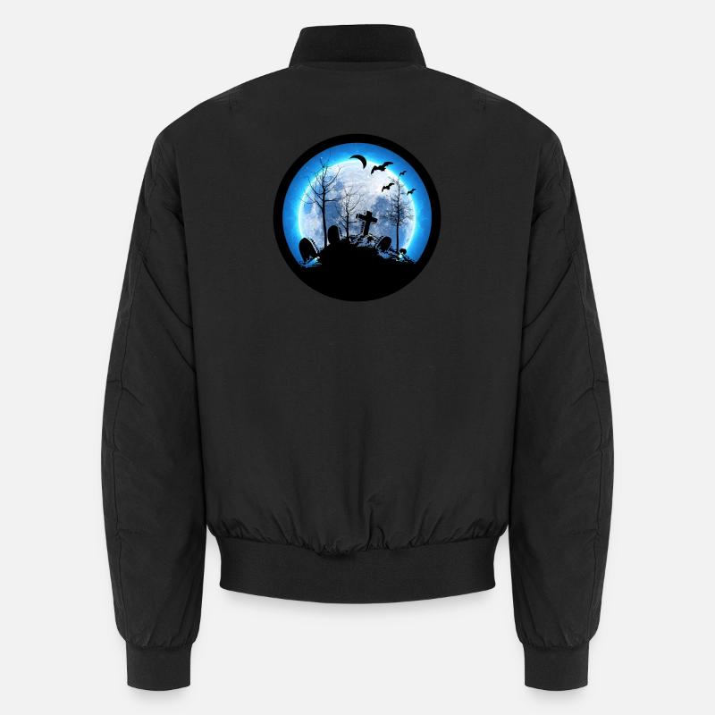 Moon Cemetery Gravestone Bats Witch Halloween Unisex Bomber Jacket