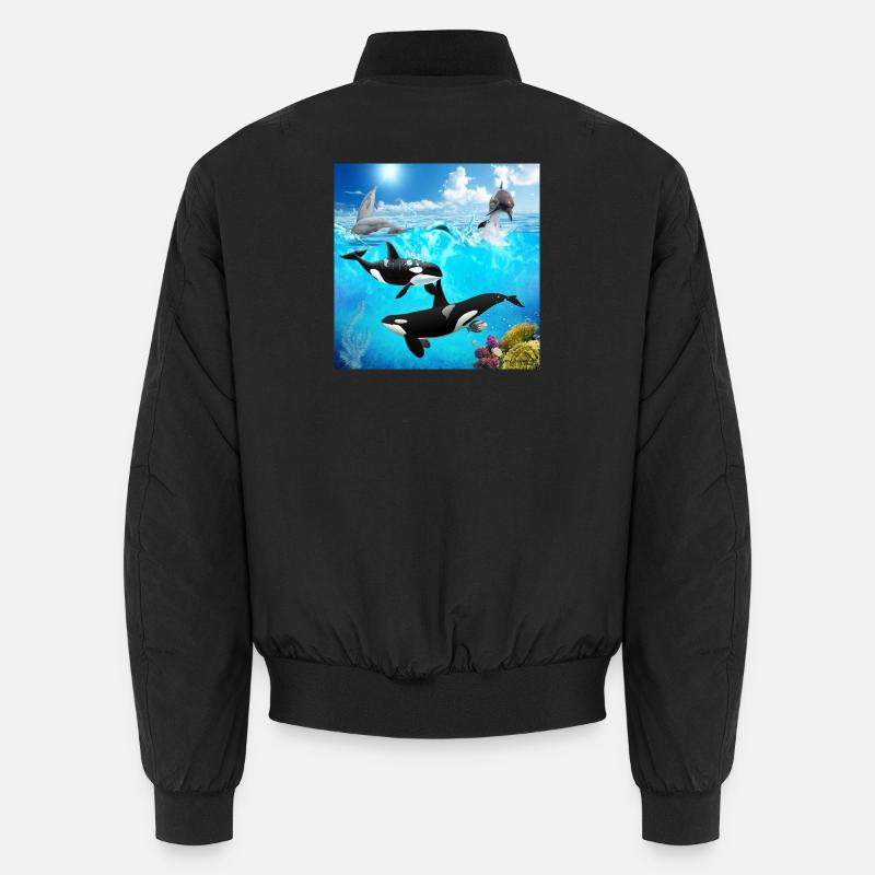 Undersea Pod: Orca and Dolphin Dive Unisex Bomber Jacket