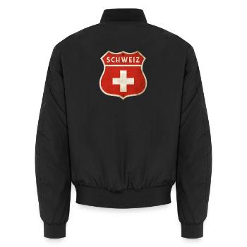 Schweiz Wappen Flaggen Design - Unisex Bomberjacke - Schwarz - Hinten - AI Model Male 185 light (185cm)