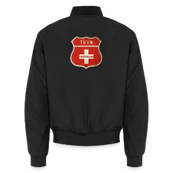 Thun Switzerland Coat of Arms Flags Design - Unisex Bomber Jacket - black - Back - AI Model Male 185 light (185cm)