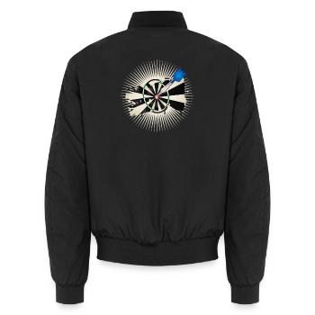 strahlende Dartscheibe mit blauen Dartpfeil - Unisex Bomberjacke - Schwarz - Hinten - AI Model Male 185 light (185cm)